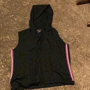 Women's Black Hooded Vest with Pink Accents